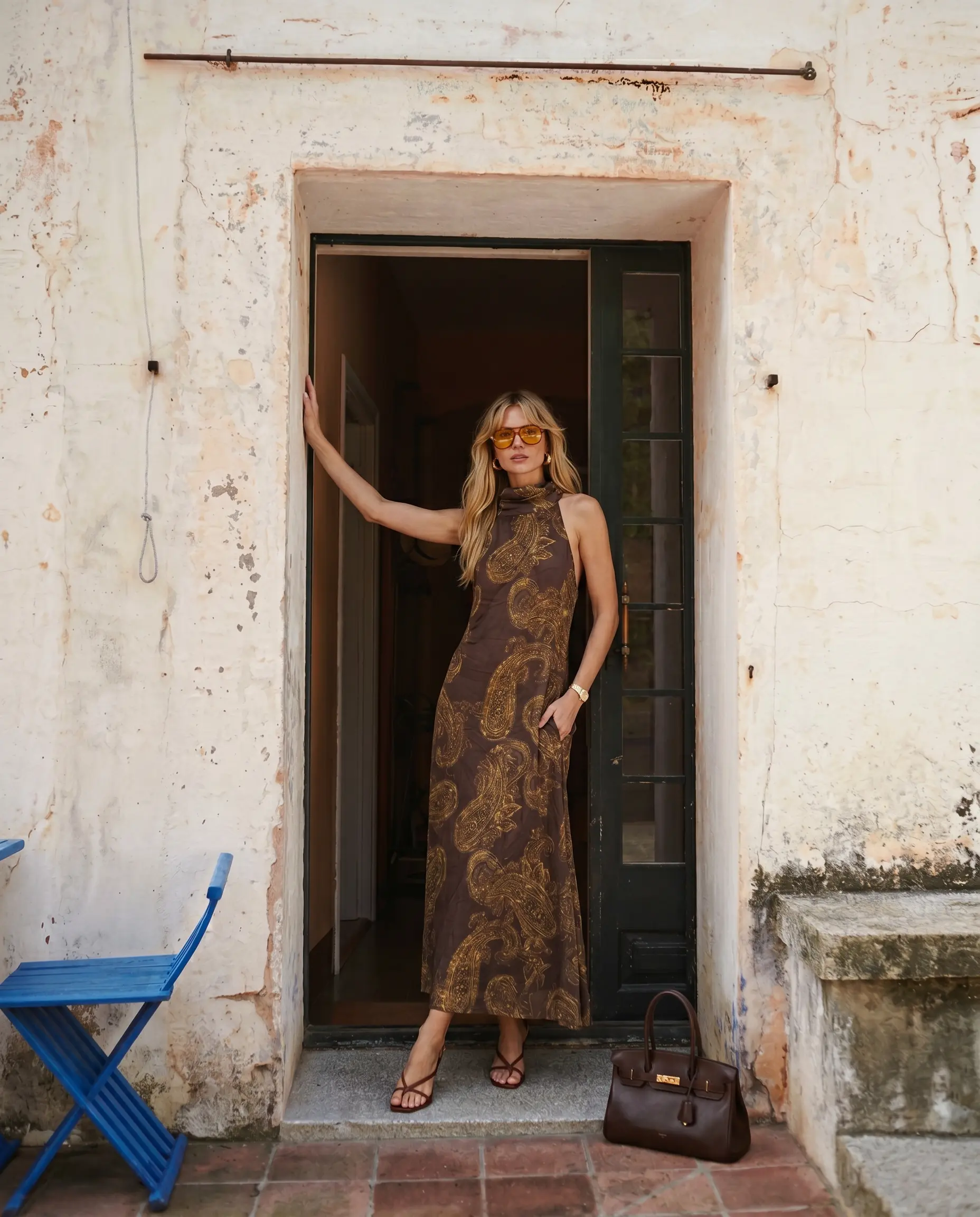 IMG_2646 ŞAL DESEN HALTER YAKA ELBİSE - Görsel 1